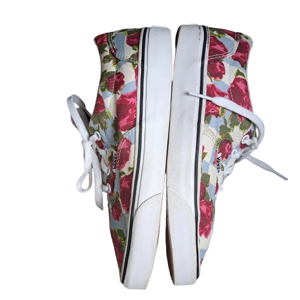 VANS checkerboard roses floral lace up Canvas Low Skate sneakers coastal 7.5 - Picture 2 of 10